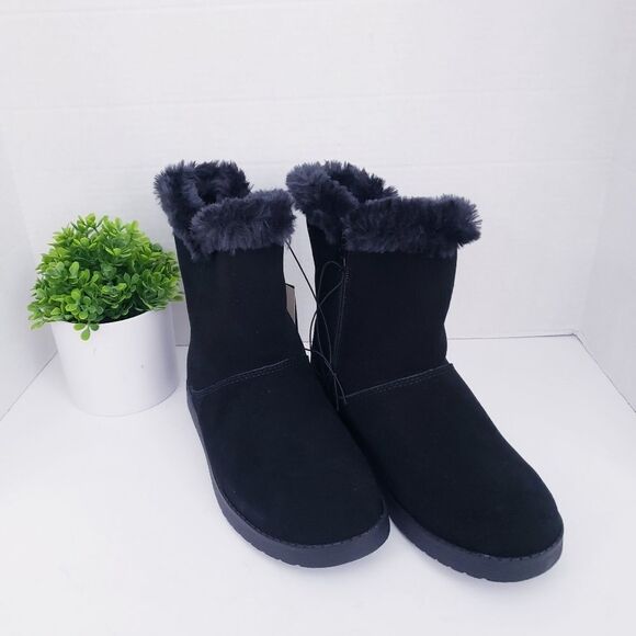 Universal Thread Black Faux Shearling Short Suede Boots - Picture 5 of 15
